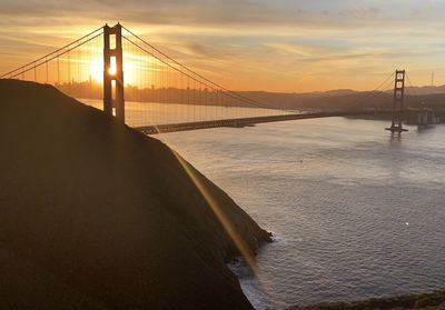 View of suspension bridge at sunset