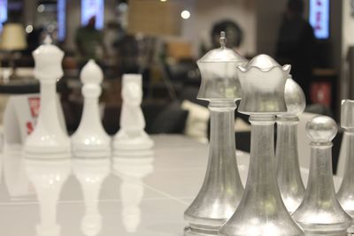 Close-up of glass chess pieces