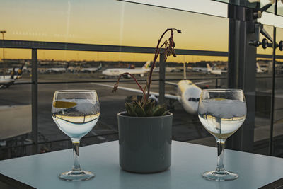 Close-up of wine glass on table at restaurant