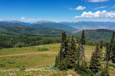 Scenic view of landscape against sky on strawberry mountain. overlooking deer creek reservoir in ut.