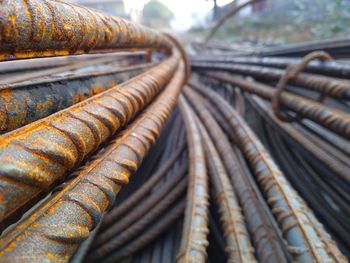 Close-up of rusty metal pipes