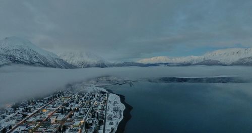 Scenic view of snowcapped mountains against sky