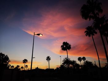 Low angle view of silhouette palm trees against sky during sunset