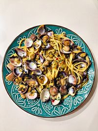 High angle view of food in plate on table