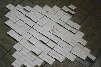 High angle view of text on paper
