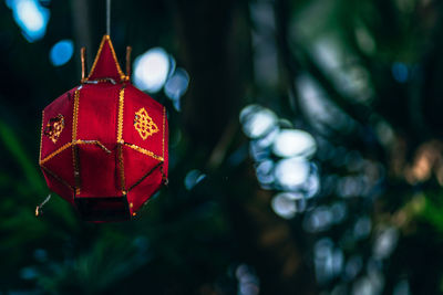 Close-up of illuminated lanterns hanging on tree