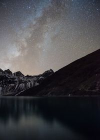 Scenic view of mountains at night