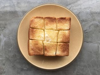 High angle view of breakfast in plate on table