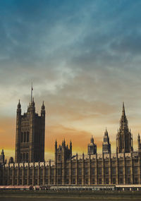 Panoramic view of buildings against sky during sunset