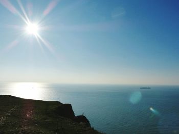 Scenic view of sea against clear sky on sunny day