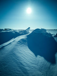 Scenic view of sea against clear sky during winter