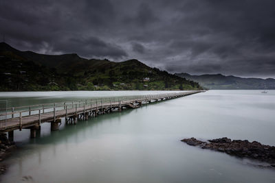 Scenic view of lake against storm clouds