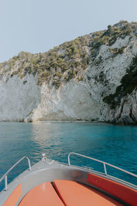 Beautiful view of a mountain island in the blue sea.