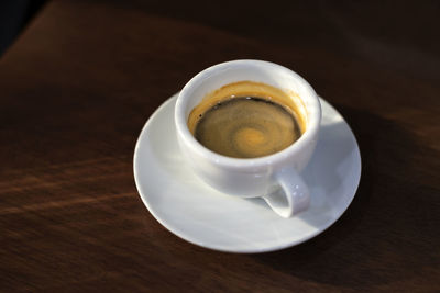 High angle view of coffee on table