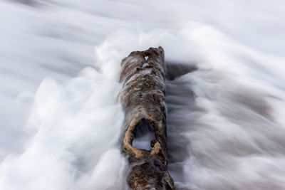 Close-up of water flowing on snow