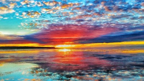 Scenic view of sea against dramatic sky