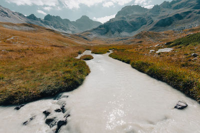 Torrent of a mont pourri glacier in the vanoise national park in the alps in savoie in france