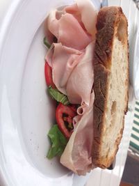 High angle view of food in plate