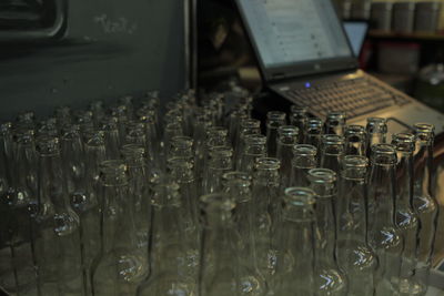 Close-up of glass bottles