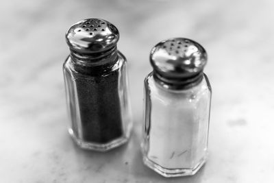 Close-up of salt and pepper shakers