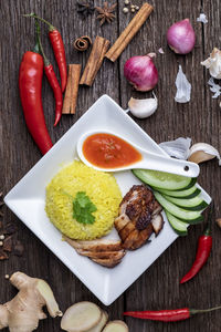 High angle view of food on table