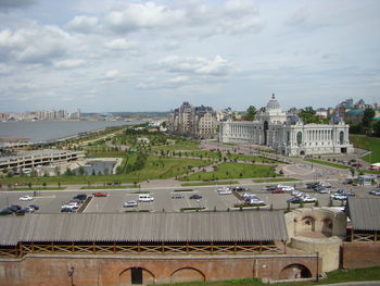 High angle view of buildings in city