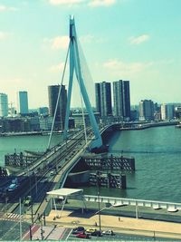 Suspension bridge over river