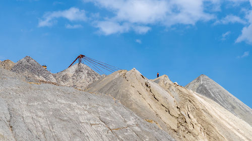 Low angle view of animal on rock against sky