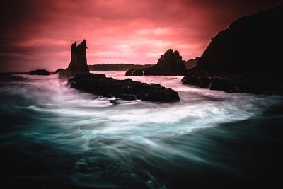 Long exposure of sea waves during sunset