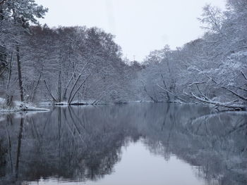 Scenic view of lake against sky during winter