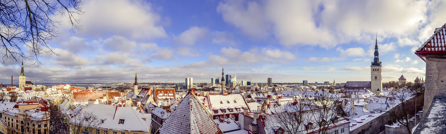 High angle view of city against sky