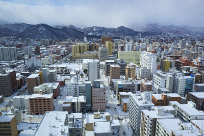 High angle view of townscape against sky