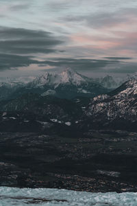 Scenic view of snowcapped mountains against sky