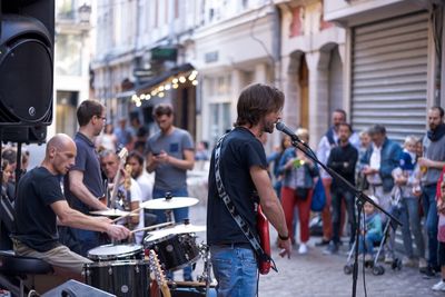 People on street in city