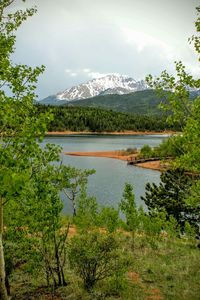 Scenic view of lake with mountains in background