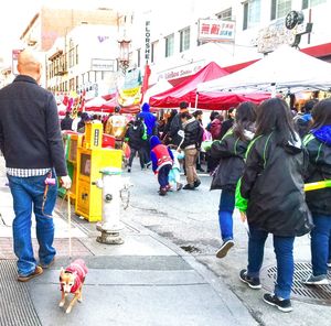 People walking on city street