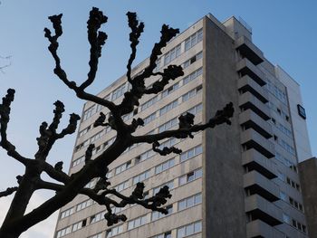 Low angle view of skyscraper against clear sky