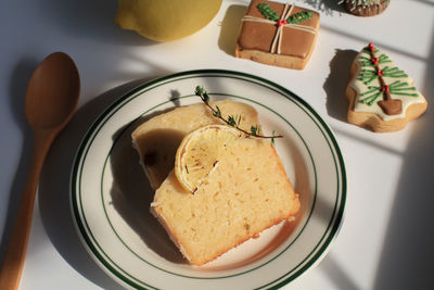 High angle view of food on table