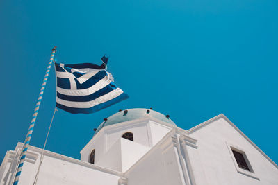 Low angle view of building against clear blue sky