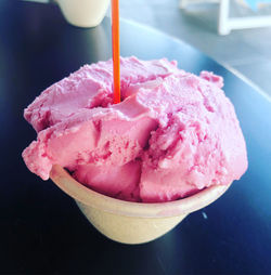 Close-up of ice cream on table