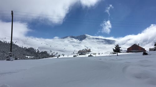 Scenic view of snowcapped mountains against sky