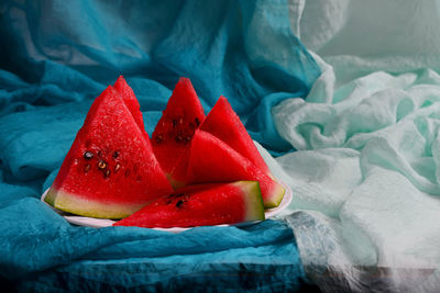 Close-up of strawberries on bed
