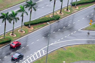 High angle view of vehicles on road