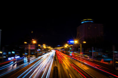 Light trails on road at night