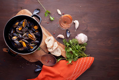 High angle view of food on table