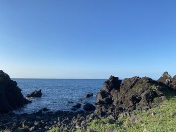 Scenic view of sea against clear sky