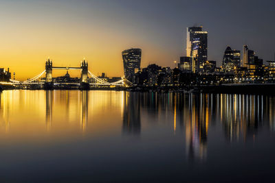 Reflection of illuminated city at night