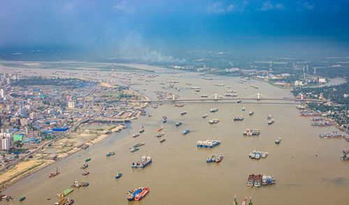 High angle view of cityscape against sky