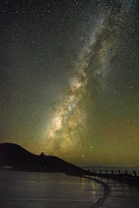 Scenic view of sea against star field at night