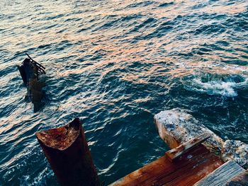 High angle view of boat in sea